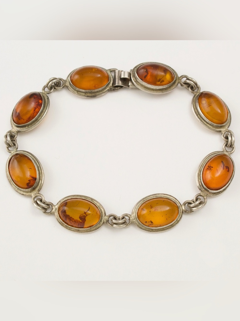 Vintage Baltic Amber Sterling Silver Link Bracelet